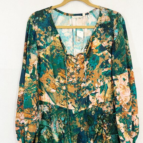 NEW Soft Surroundings Dakota Maxi Dress Long Sleeve Green Floral Boho - LARGE - Picture 3 of 9